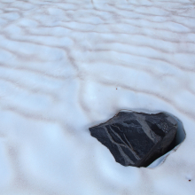 Basalt erratic melting out of glacier, Mount Rainer.
