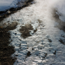 Steam and travertine deposits, Mammoth, Wyoming.