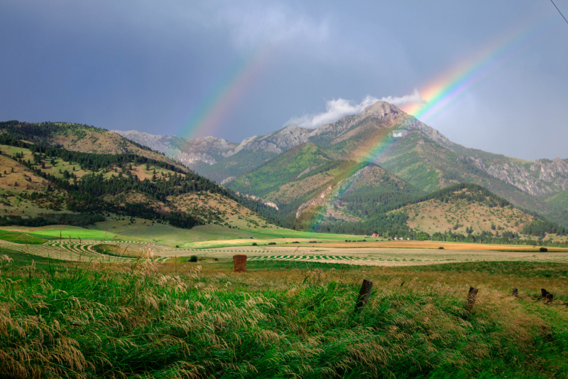 Rainbow over Springhill and Bridgers (July 2010)